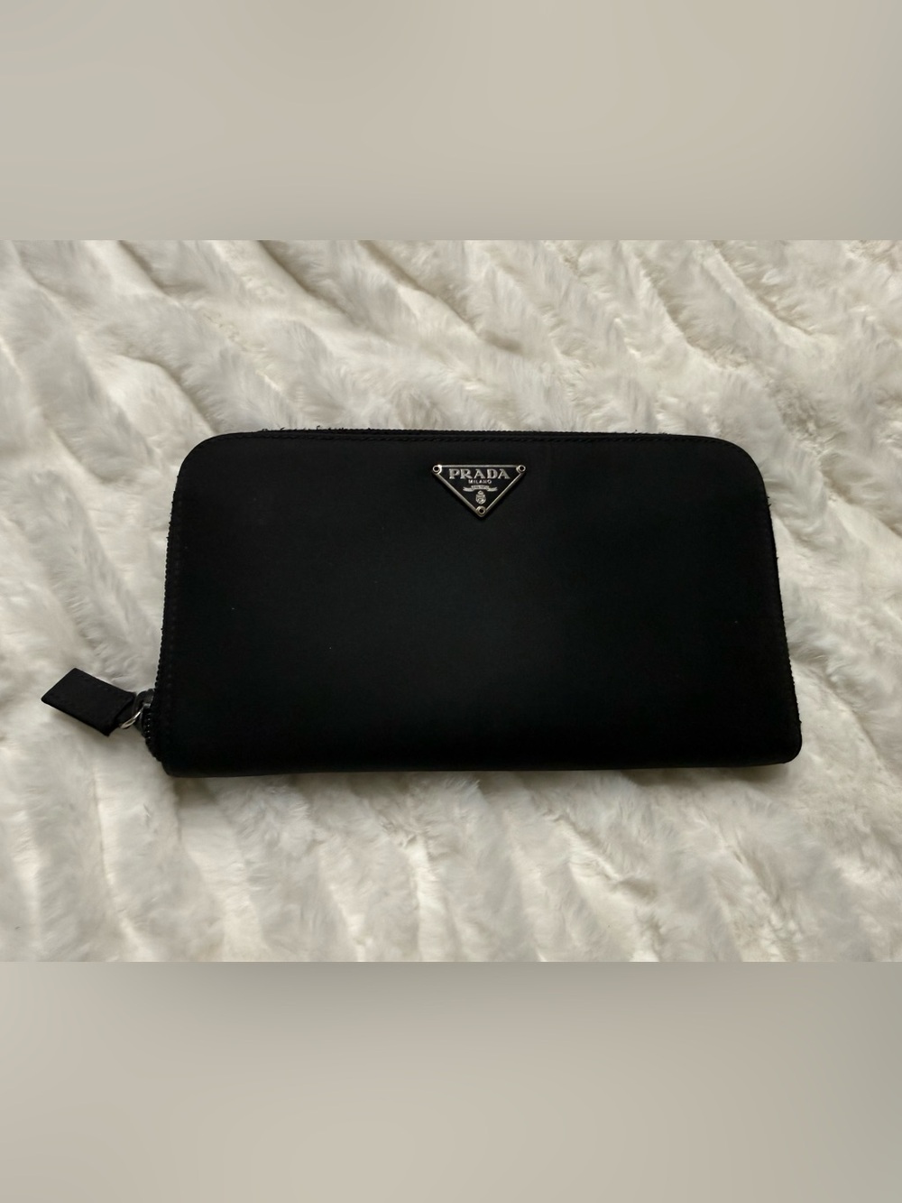 Prada Black Triangular Logo Zip Wallet